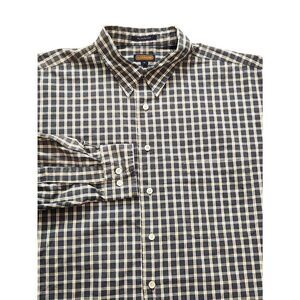 Coach Men XL Made IN USA 80s 2 ply cotton button up plaid Shirt Blue/Grey pocket